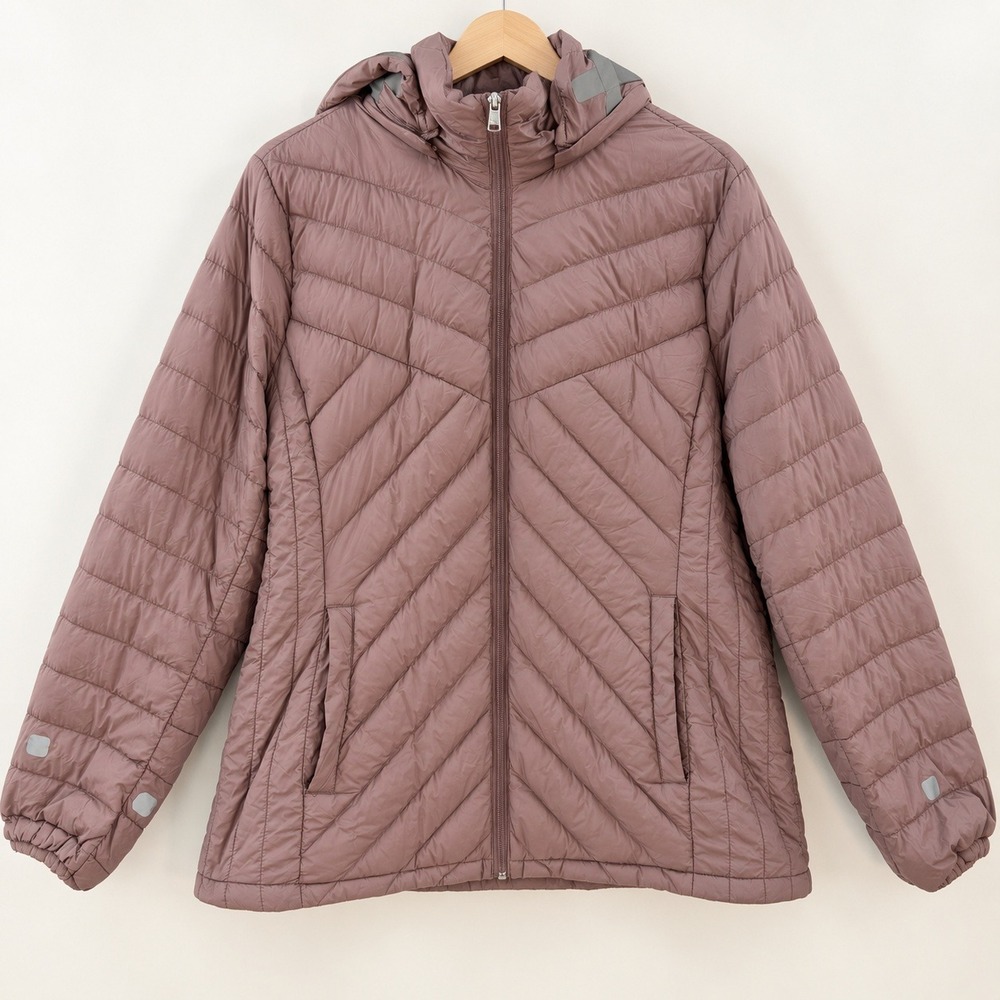 London Fog Gorpcore Puffer Jacket Women L Mauve Packable Down Quilted Coat